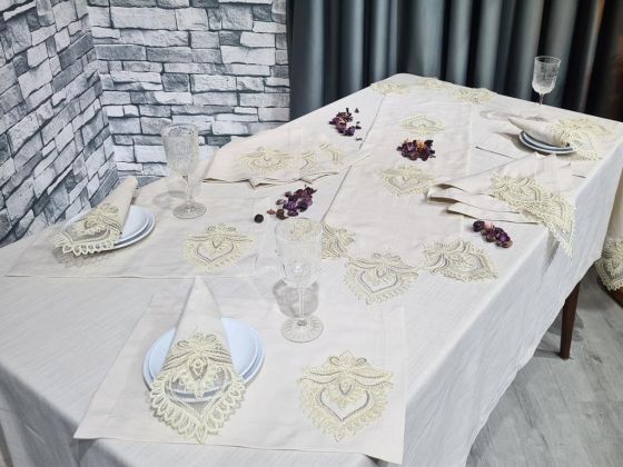 Beta Dinner Set 34 pcs, Tablecloth, Placemat, Napkins, Home Party Accessories Cappucino