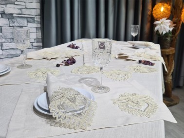 Beta Dinner Set 34 pcs, Tablecloth, Placemat, Napkins, Home Party Accessories Cappucino - Thumbnail