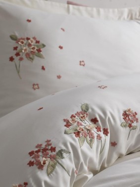 Betty Embroidered 100% Cotton Sateen, Duvet Cover Set, Duvet Cover 200x220, Sheet 240x260, Double Size, Full Size Ecru - Thumbnail