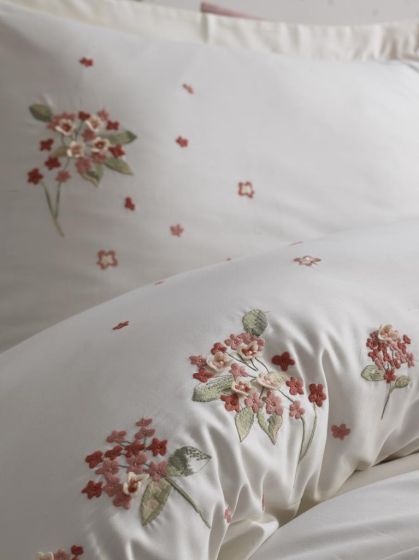 Betty Embroidered 100% Cotton Sateen, Duvet Cover Set, Duvet Cover 200x220, Sheet 240x260, Double Size, Full Size Ecru