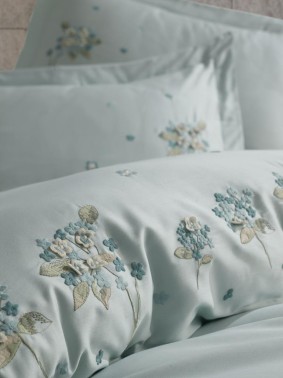 Betty Embroidered 100% Cotton Sateen, Duvet Cover Set, Duvet Cover 200x220, Sheet 240x260, Double Size, Full Size Green - Thumbnail