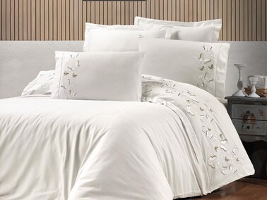 Bianca Embroidered Duvet Cover Set Cream - Thumbnail