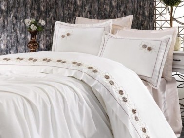 Cotton Box - Bianca Embroidered Duvet Cover Set Cream Cappucino Cotton Box - Bianca Embroidered Duvet Cover Set Cream Cappucino
