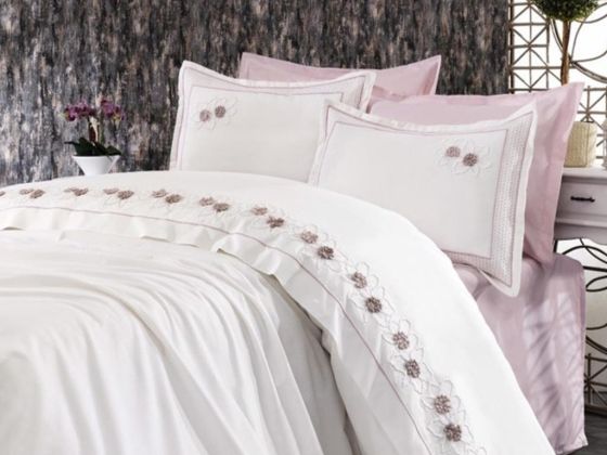 Bianca Embroidered Duvet Cover Set Cream Powder