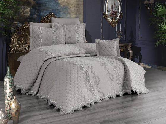 Bihter Quilted Double Bedspread Set Gray