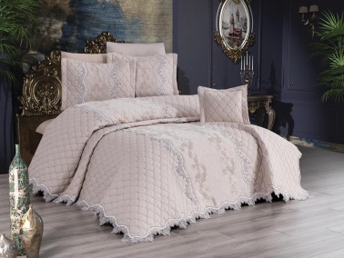 Çeyiz Diyarı - Bihter Quilted Double Bedspread Set Cream Çeyiz Diyarı - Bihter Quilted Double Bedspread Set Cream