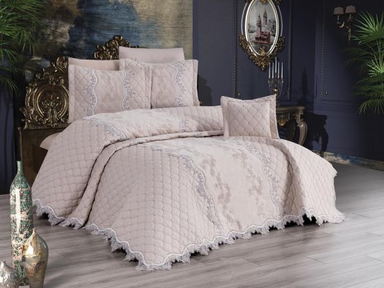 Bihter Quilted Double Bedspread Set Cream