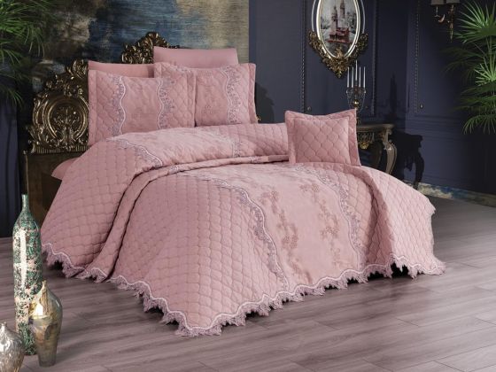 Bihter Quilted Double Bedspread Set Powder