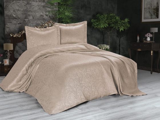 Bilbao Bedspread Set 3pcs, Coverlet 240x250, Pillowcase 50x70, Double Size, Cappucino