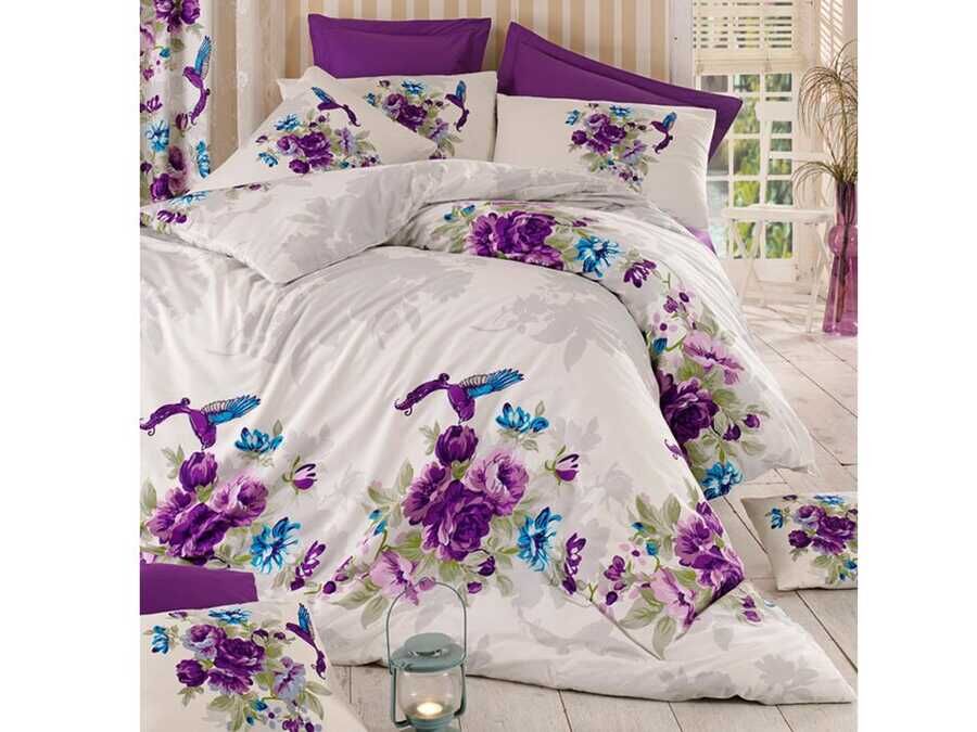  Bird 100% Cotton Double Duvet Cover Set Lila