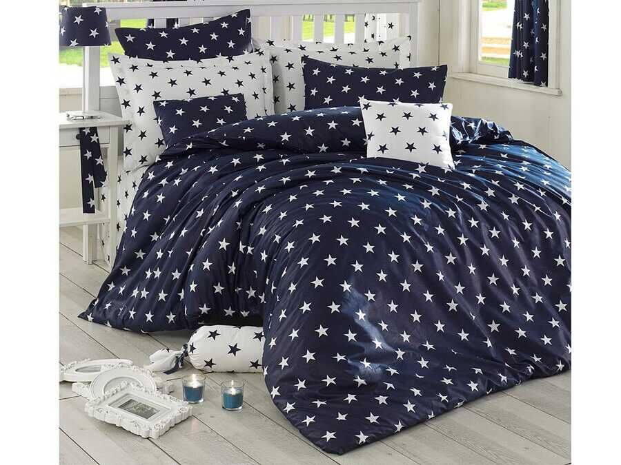  Black Night 100% Cotton Double Duvet Cover Set Navy Blue