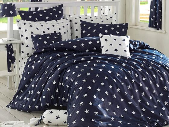 Black Night 100% Cotton Single Duvet Cover Set Navy Blue