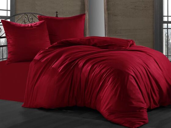 Cotton Satin Double Duvet Cover Set Burgundy