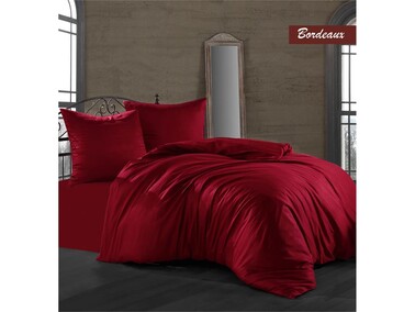 Cotton Satin Double Duvet Cover Set Burgundy - Thumbnail