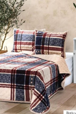 Çeyiz Diyarı - Boris All Day King Size Bedspread Set 3pcs, Coverlet 220x240 with Pillowcase, Ultra Soft Plush Fabric, Navy Blue