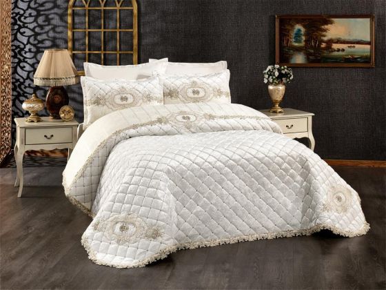 Boutique French Guipure Velvet Dowry Bedspread Cream