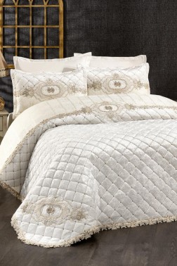 Boutique French Guipure Velvet Dowry Bedspread Cream - Thumbnail