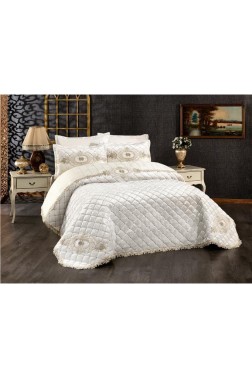 Boutique French Guipure Velvet Dowry Bedspread Cream - Thumbnail