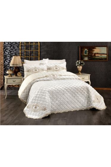 Boutique French Guipure Velvet Dowry Bedspread Cream