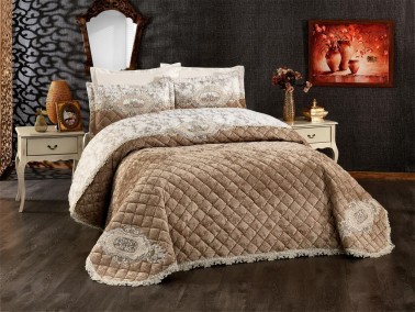 Boutique French Guipureed Velvet Dowry Bedspread Cappucino - Thumbnail