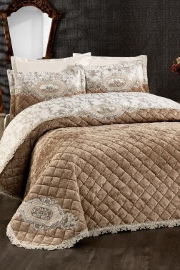 Boutique French Guipureed Velvet Dowry Bedspread Cappucino - Thumbnail