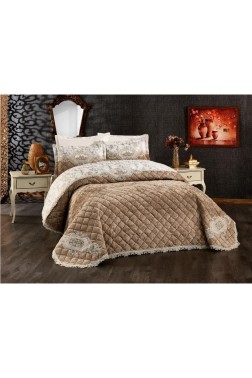 Boutique French Guipureed Velvet Dowry Bedspread Cappucino - Thumbnail