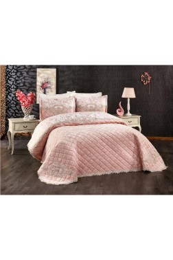 Boutique French Guipureed Velvet Dowry Bedspread Powder - Thumbnail