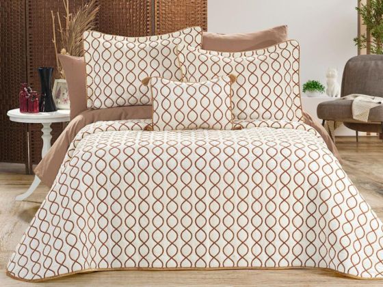 Brillance Quilted Bedding Set 4 Pcs, Bedspread 250x250, Pillowcase 50x70, Double Size, Velvet, Wedding, Cream Gold