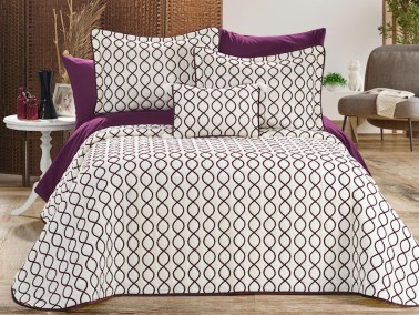Çeyiz Diyarı - Brillance Quilted Bedding Set 4 Pcs, Bedspread 250x250, Pillowcase 50x70, Double Size, Velvet, Wedding, Cream Plum Çeyiz Diyarı - Brillance Quilted Bedding Set 4 Pcs, Bedspread 250x250, Pillowcase 50x70, Double Size, Velvet, Wedding, Cream Plum