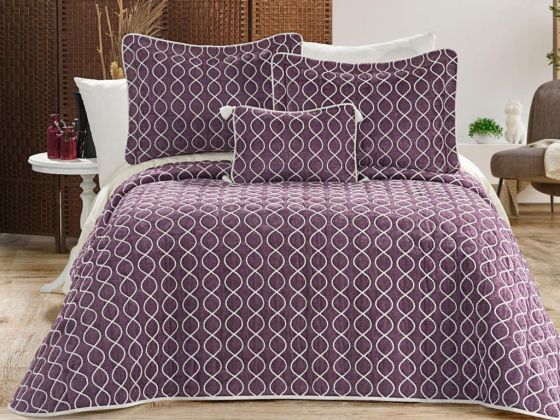 Brillance Quilted Bedding Set 4 Pcs, Bedspread 250x250, Pillowcase 50x70, Double Size, Velvet, Wedding, Lilac