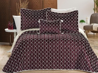 Çeyiz Diyarı - Brillance Quilted Bedding Set 4 Pcs, Bedspread 250x250, Pillowcase 50x70, Double Size, Velvet, Wedding, Plum Çeyiz Diyarı - Brillance Quilted Bedding Set 4 Pcs, Bedspread 250x250, Pillowcase 50x70, Double Size, Velvet, Wedding, Plum