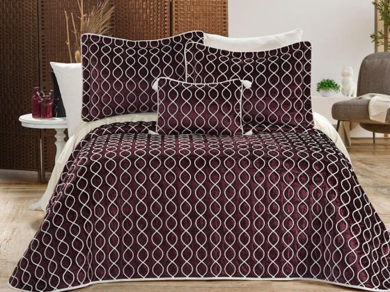 Brillance Quilted Bedding Set 4 Pcs, Bedspread 250x250, Pillowcase 50x70, Double Size, Velvet, Wedding, Plum