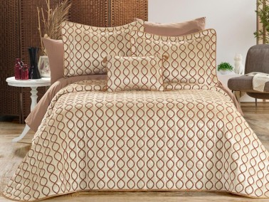 Çeyiz Diyarı - Brillance Quilted Bedding Set 4 Pcs, Bedspread 250x250, Pillowcase 50x70, Double Size, Velvet, Wedding, Stone Çeyiz Diyarı - Brillance Quilted Bedding Set 4 Pcs, Bedspread 250x250, Pillowcase 50x70, Double Size, Velvet, Wedding, Stone
