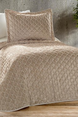 Brillance Quilted Bedspread Set 2 pcs, Coverlet 180x240, Pillowcase 50x70, Soft Velvet Fabric, Queen Size, Cappucino - Thumbnail