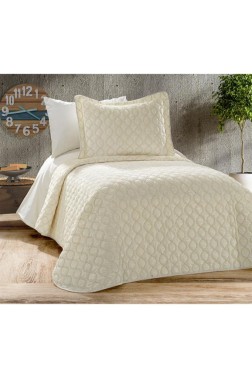 Brillance Quilted Bedspread Set 2 pcs, Coverlet 180x240, Pillowcase 50x70, Soft Velvet Fabric, Queen Size, Cream - Thumbnail