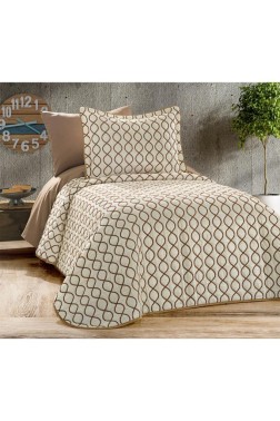Brillance Quilted Bedspread Set 2 pcs, Coverlet 180x240, Pillowcase 50x70, Soft Velvet Fabric, Queen Size, Cream - Gold - Thumbnail