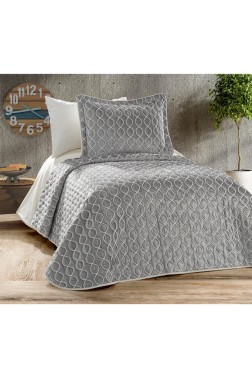 Brillance Quilted Bedspread Set 2 pcs, Coverlet 180x240, Pillowcase 50x70, Soft Velvet Fabric, Queen Size, Gray - Thumbnail