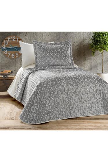Brillance Quilted Bedspread Set 2 pcs, Coverlet 180x240, Pillowcase 50x70, Soft Velvet Fabric, Queen Size, Gray