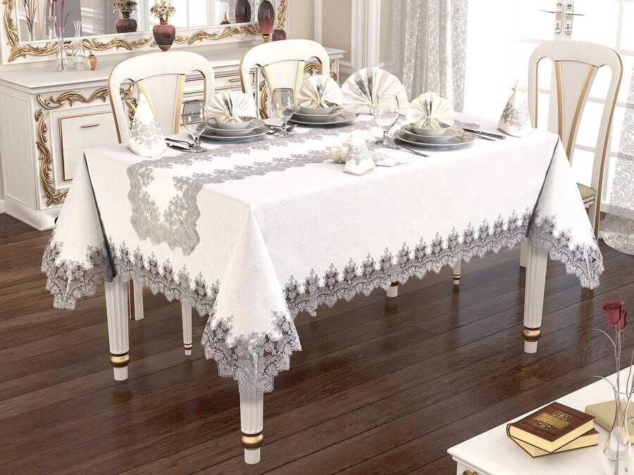 Buda Linen طقم غطاء طاوله مكون من 26 قطعه لون فضي