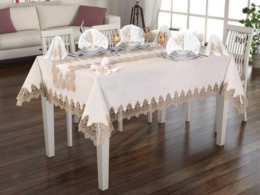Buda Linen Table Cloth Set 26 Pieces Cream Copper - Thumbnail