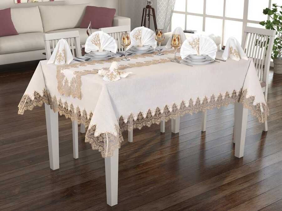 Buda Linen Table Cloth Set 26 Pieces Cream Copper