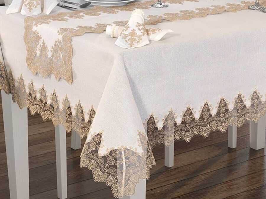 Buda Linen Table Cloth Set 26 Pieces Cream Copper