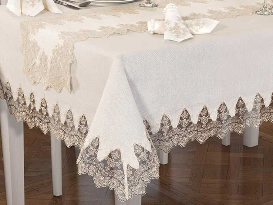 Buda Linen Table Cloth Set 26 Pieces Cream Gold