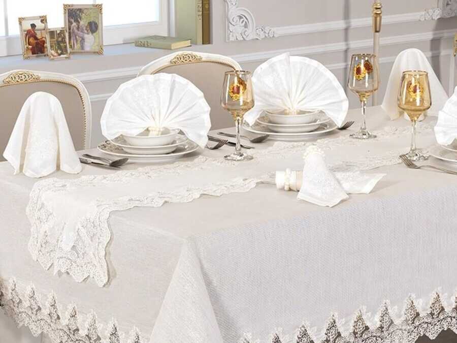 Buda Linen Table Cloth Set 26 Pieces Cream Cream - Thumbnail