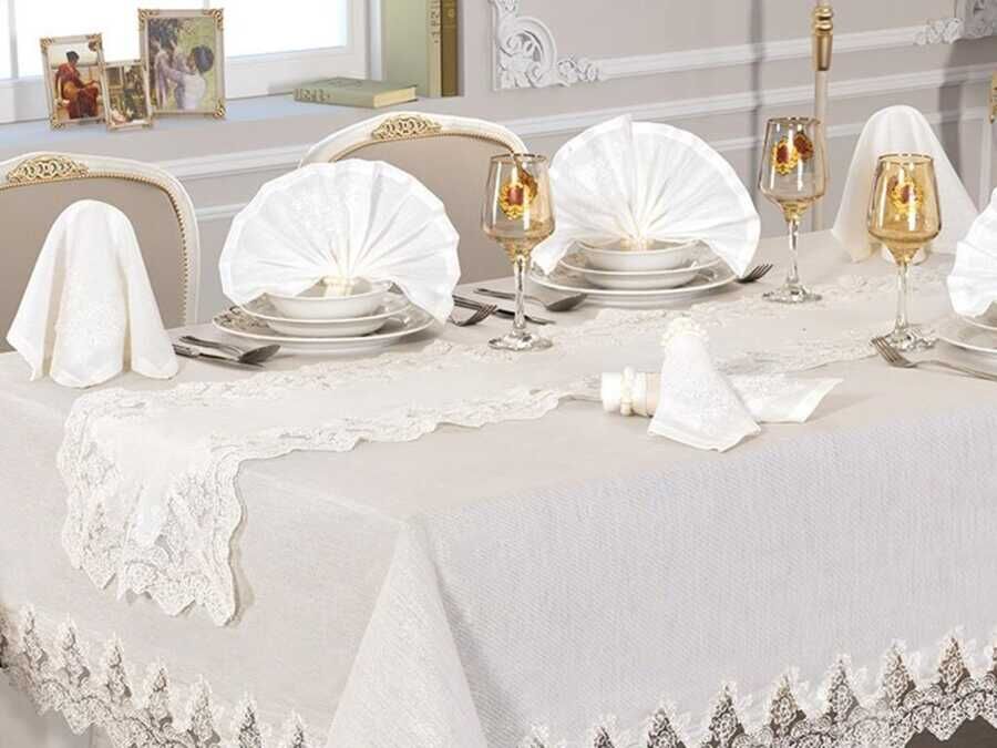 Buda Linen Table Cloth Set 26 Pieces Cream Cream
