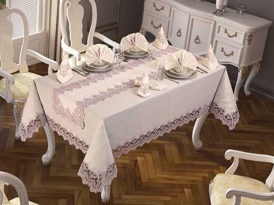  Buda Linen Tablecloth Set 26 Pieces Lila