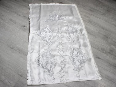 Buğlem Embroidered Luxury Satin Prayer's Rug - Silver - Thumbnail