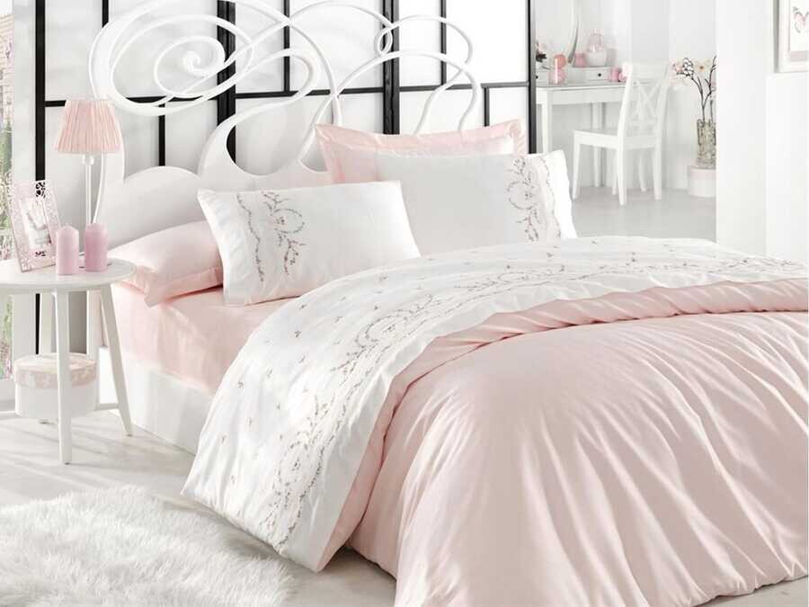  Buket Embroidered Cotton Satin Duvet Cover Set - Thumbnail