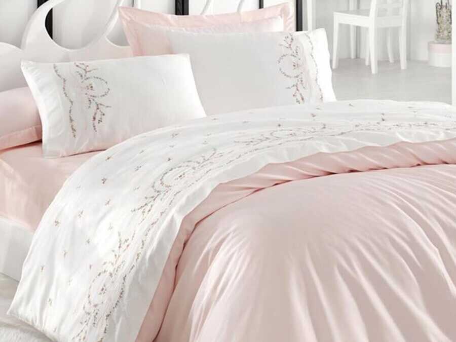  Buket Embroidered Cotton Satin Duvet Cover Set - Thumbnail