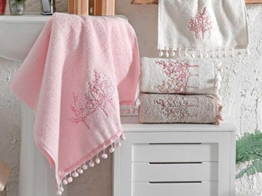 6-Piece Hand Face Towel Set with Curly Embroidery Long Pompom - Thumbnail